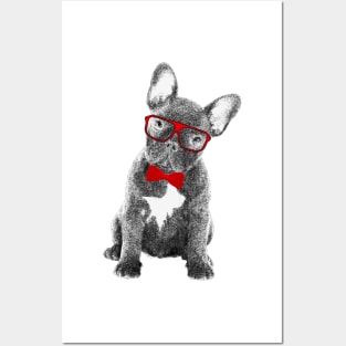 French Bulldog Red Ribbon & Glasses Frenchie Gift Posters and Art